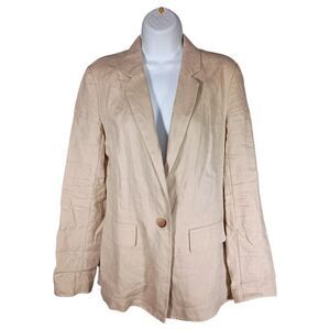Quince Blazer XS Womens Beige 100% Linen Coat Lightweight Button Solid Business